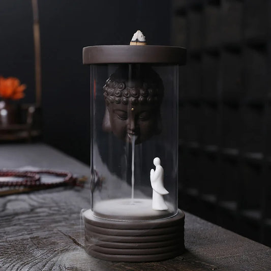 Enlightened Buddha Backflow Incense Censer | Ceramic & Glass