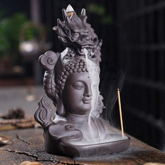 Head Of Buddha Incense Burner With Dragon