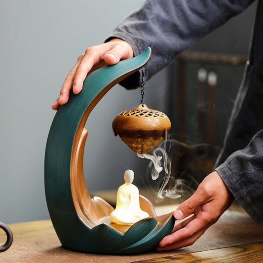 Zen Hanging Lotus Backflow Incense Burner LED Lamp